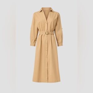 Area Stars Chic Tan Long Sleeve Belted Dress